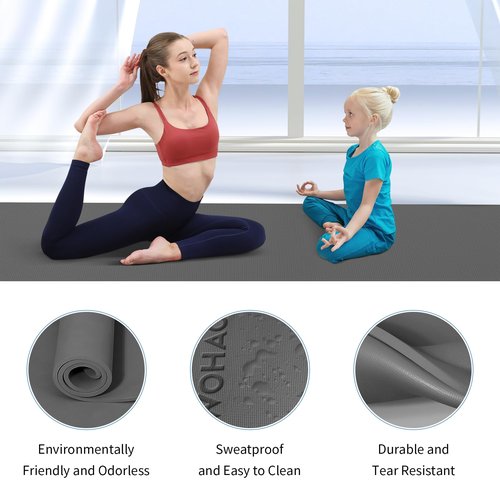 WOHAO 8mm Thick Non-Slip Yoga Mat - Large 72"x32", Eco-Friendly & Odorless with Carrying Strap, Extra Wide & Durable for Yoga, Pilates & Home Gym(Black)