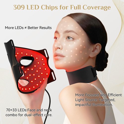 FOLOKE LED Light Therapy Mask Skin Care, LEDs face mask & neck mask Red - Wavelength for Home Use,– Advanced Skincare Made Easy （JET）