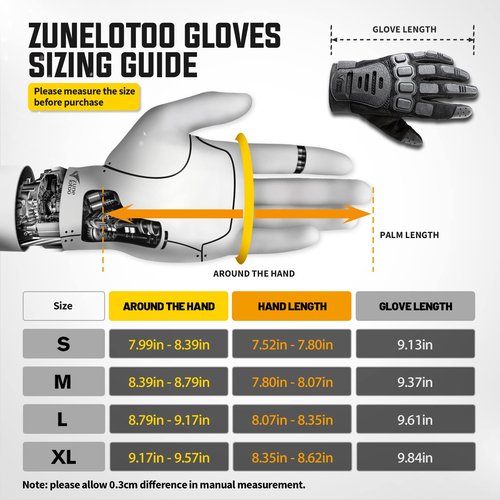 ZUNE LOTOO Tactical Gloves for Men, Touchscreen Motorcycle Gloves with Finger Impact Protection, Black Palm Padded Safety Work Gloves for Paintball Airsoft Range Tac Female Women(Large)