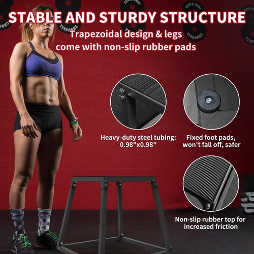 Metal Plyometric Jump Box, Steel Plyometric Platform and Jumping Box with Anti-Slip Top - 18 Inch Home Gym Plyo Boxes, Anti-Slip Exercise Step Up Boxes for Strength and Conditioning Training (Black)