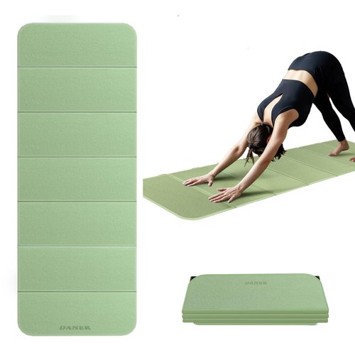 Foldable Extra Thick 1/2" Yoga Mat,Non Slip,Easy to Store for Yoga/Travel/Pilates/Workouts/Camping,Eco-Friendly Exercise (70.9"L x 24"W) (Green & Black)