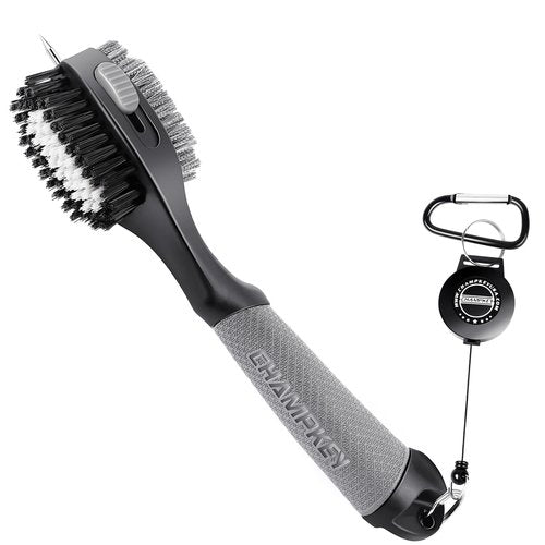 CHAMPKEY Premium Polyurethane Golf Club Brush - Retractable Groove Cleaner Golf Brush - Oversized Brush Head Golf Club Cleaer (Gray)