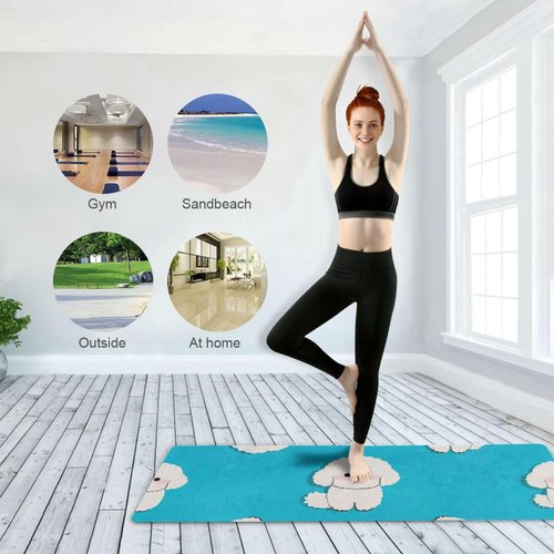 Cartoon Cute White Bichon Frise Dog printed natural yoga mat For floor, natural rubber non slip, with yoga mat storage tapete para ejercicio 71x26 inches
