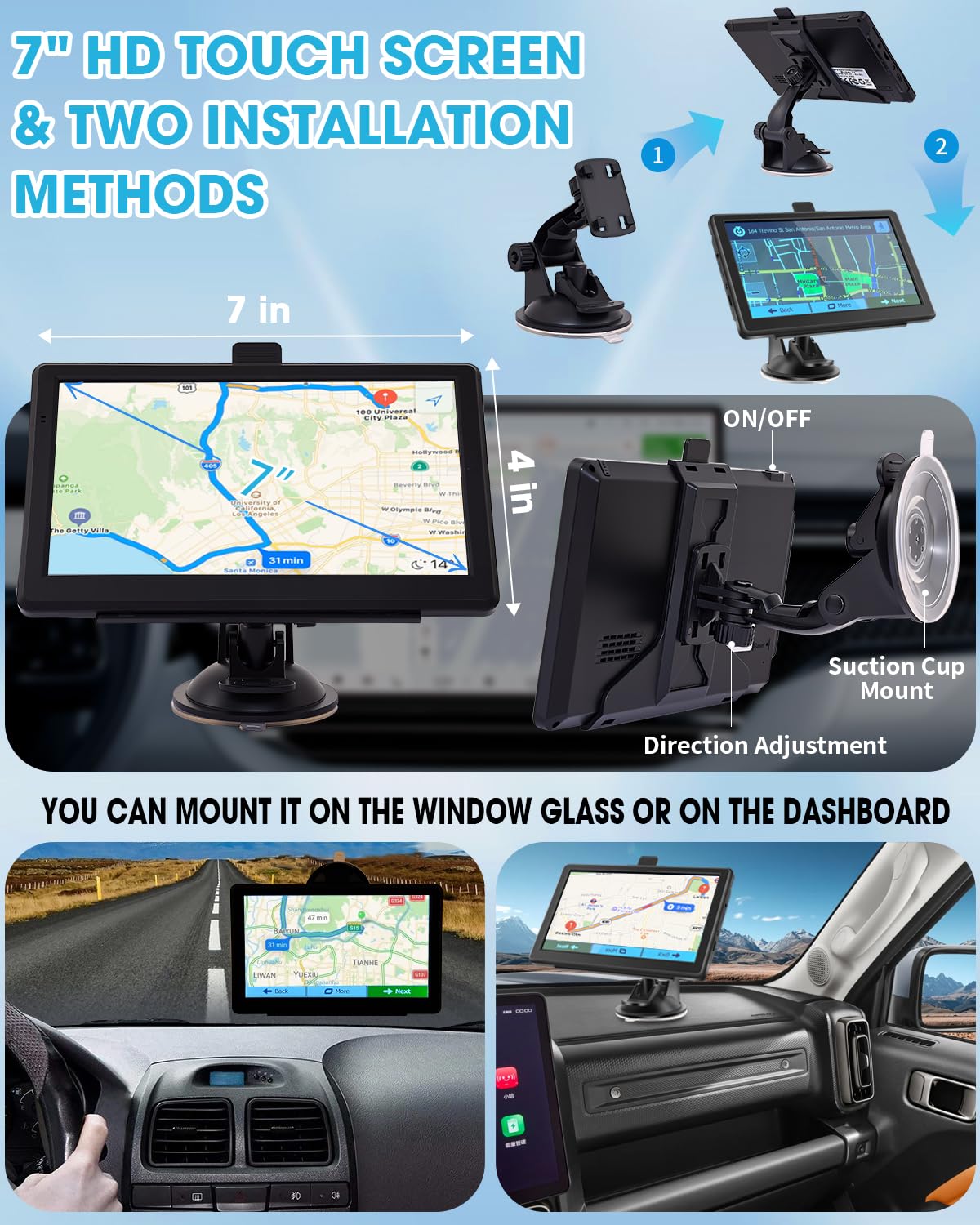GPS Navigator for Car, 2026 Latest Map GPS for Car with 7'' Touchscreen, Free Lifetime Updates, Car Navigation with Voice Guidance, Speed & Red Light Warning for Truck RV Cars
