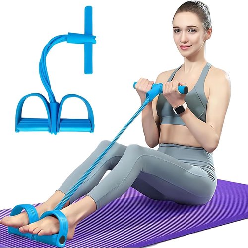 Fitness Resistance Bands - 4 Tube Pedals Ankle Puller, Sit-Up Exercise Equipment, Abdominal Training Aids, Hip Workouts for Men and Women (Blue)