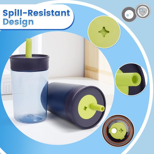 Replacement Lid for Owala Kids Insulation 15 Oz and 12 Oz, Spill Resistant Replacement Cap, Flexible Removable Straw, Easy to Clean, BPA-Free Dishwasher Safe, Accessories for Owala Kids, Navy blue*2