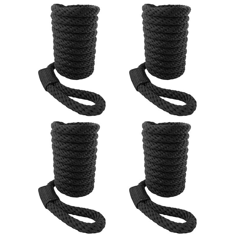 ISURE MARINE 6.5ft Boat Fender Line - 3/8" Nylon Docking Rope, Black, Double Braided