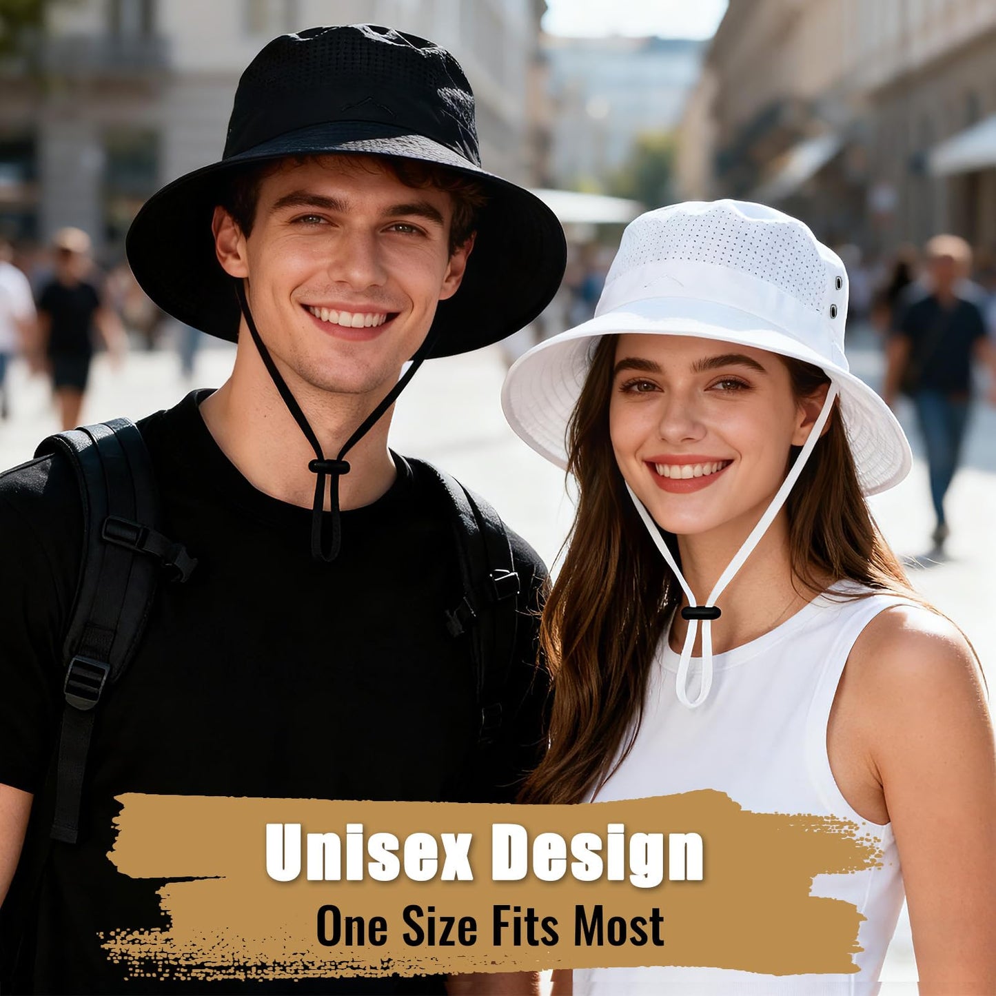 Sun Bucket Hat for Men Women Fishing Beach Safari Hats for Golf Hiking Hunting Outdoor UPF 50+ (with one Pair Cooling Sleeves-1pack-Black)