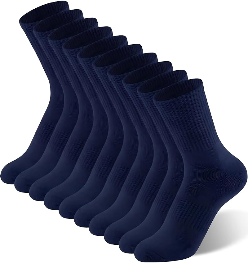 Irisbear Women’s Crew Socks 5 Pairs - Cotton Athletic LightWeight Navy Blue 6-9