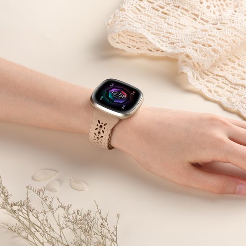 Dirrelo 4 pack Lace Silicone Band Compatible with Fitbit Versa 3 Bands Women/Versa 4 Bands, Ultrathin Hollow-out Sport Strap Replacement Wristbands for Fitbit Sense/Sense 2 / Versa 3 /Versa 4 Watch