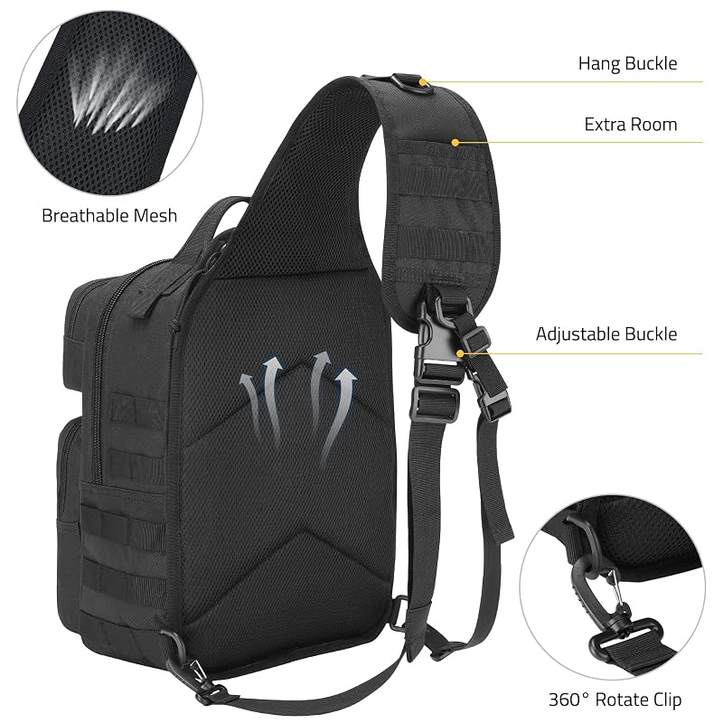 CVLIFE Sling Bag for Men Black Tactical Crossbody EDC Shoulder Bag