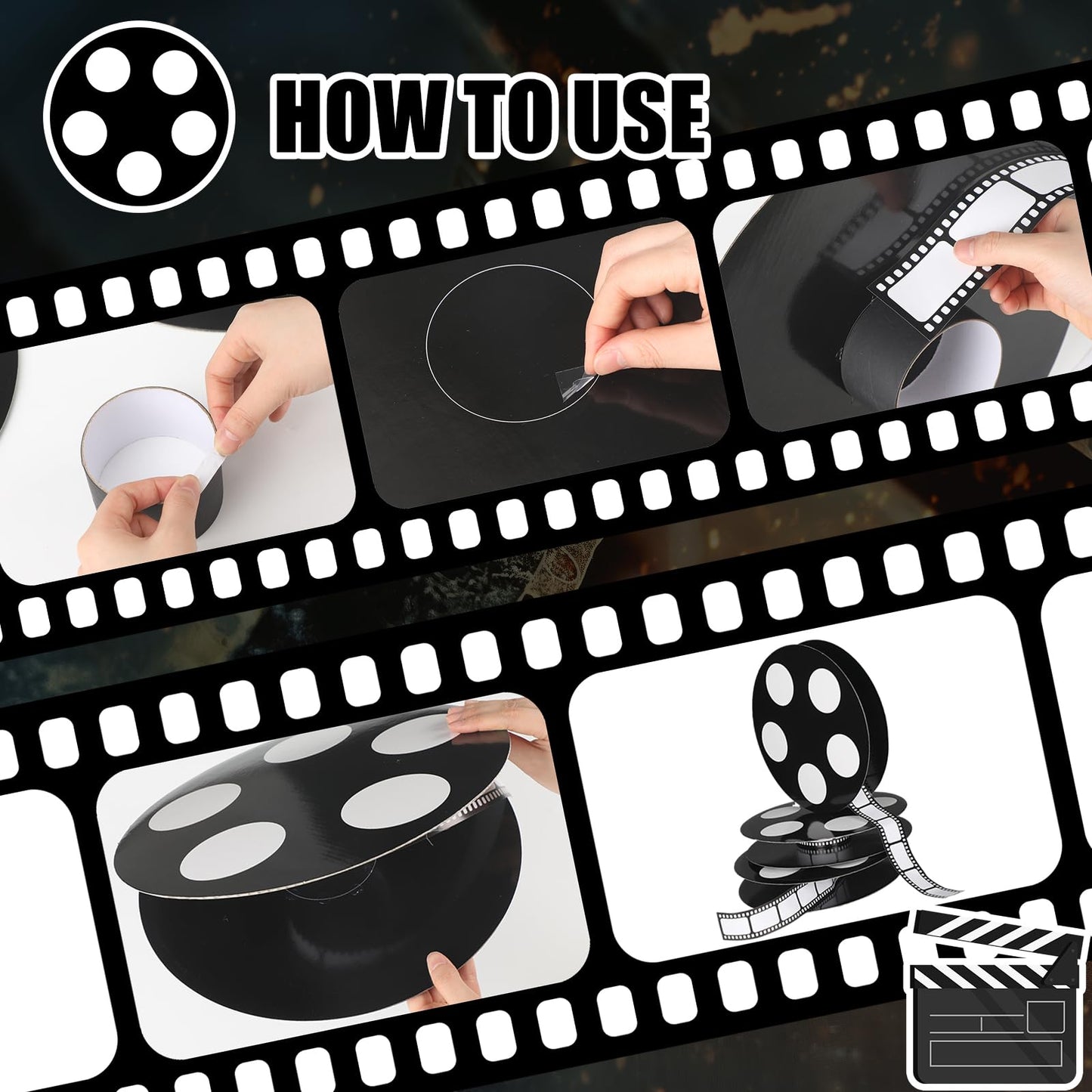 Honoson 4 Pcs Movie Reel Filmstrip Centerpiece Cinema Props Theme Party Decorations Reel Decor for Movie Night Party Decor