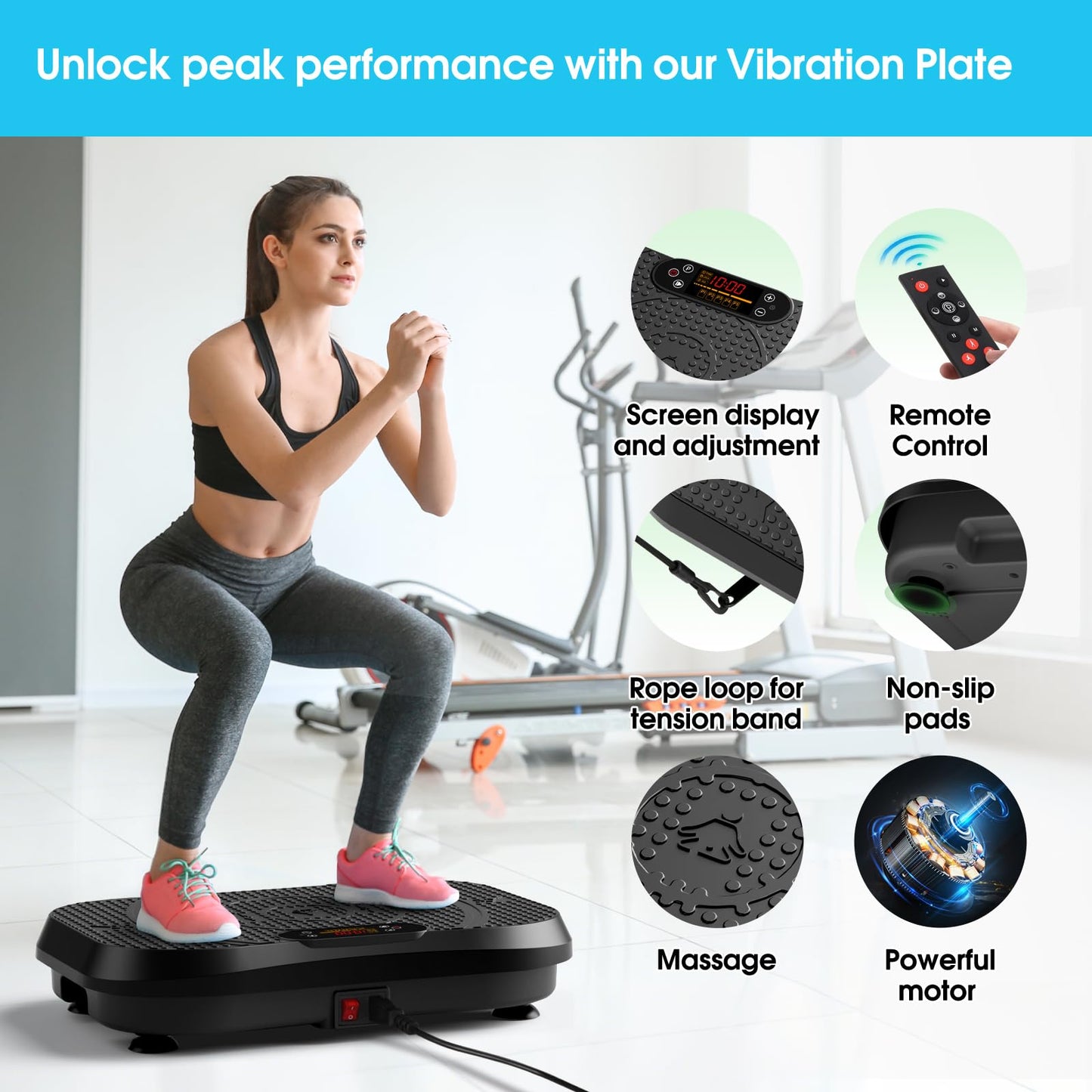 SoftGym Vibration Plate Exercise Machine for Lymphatic Drainage Weight Loss,120 Speed Levels Vibrating Platform with Resistance Bands,Full-Body Workout Equipment for Muscle Activation