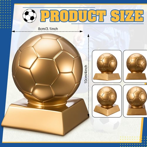 Liliaafar 4 Inch Soccer Trophy Award Antique Bronze Gold - Resin Soccer Medals Collectible for Sports Achievements, Office Desk Decor, Trophy Case Display, Trapezoidal Base(Bronze Golden)