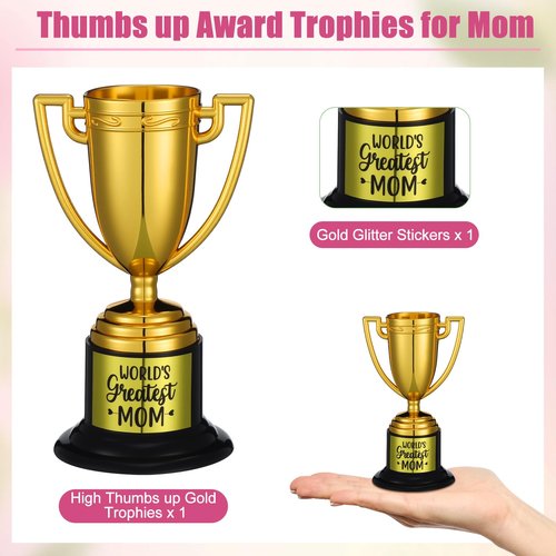 VioraWhite Mothers Day Birthday Gifts for Mom from Husband Daughter Son World's Greatest Mom Trophy Small Funny Gold Trophy Cup Best Mama Ever Gift for Mother's Day Birthday Appreciation Award Present