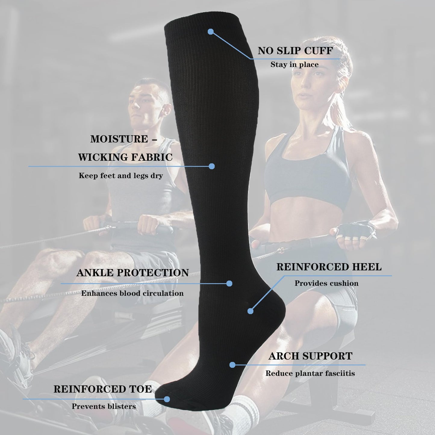 6 Pairs Compression Socks for Women and Men Circulation, 20-30 mmhg Support for Athletic Running, Hiking, Nurse, Recovery
