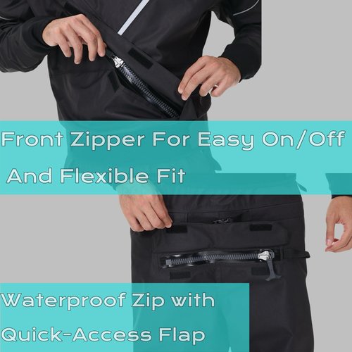 PKEDW Dry Suits for Men,Front Zip for Sailing,Kayaking,Paddling with Reinforced Knees and Seat,Waterproof and Breathable (Black, Medium)