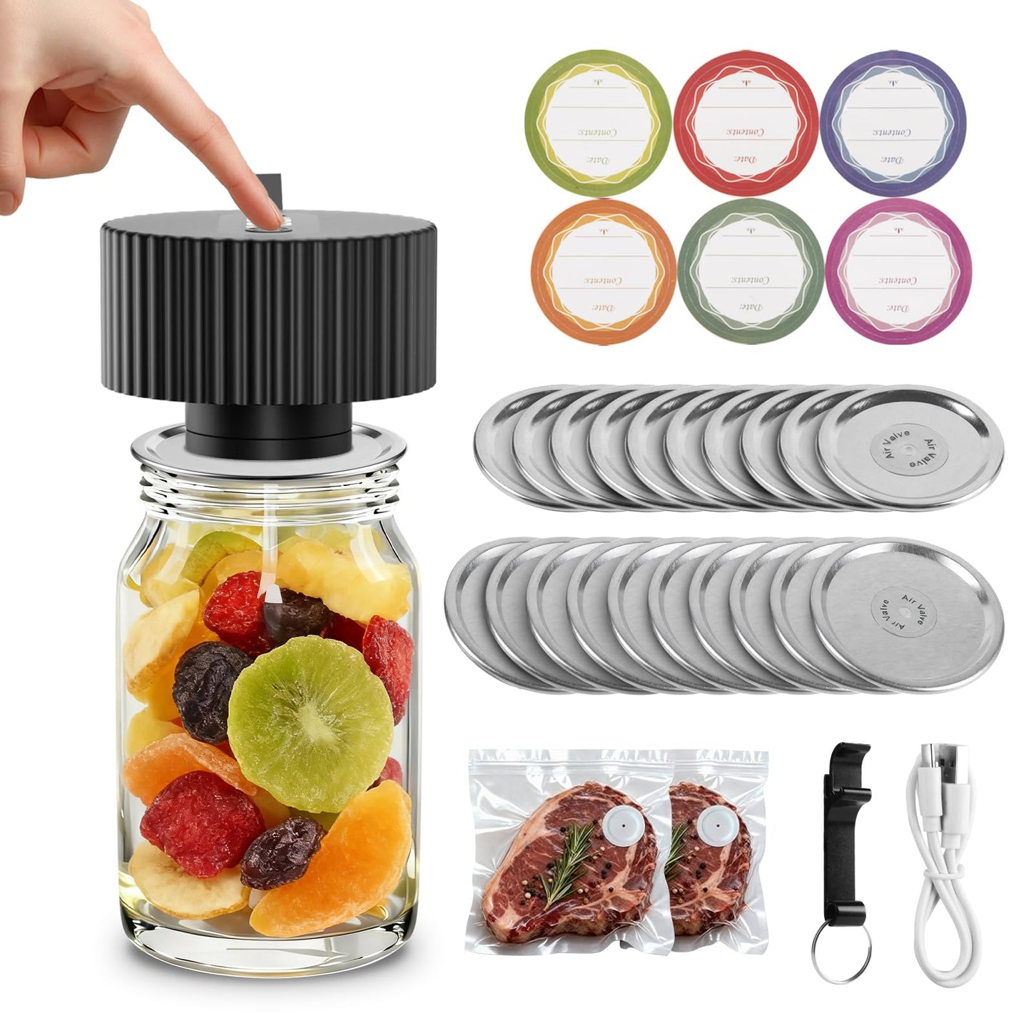 Electric Mason Jar Vacuum Sealer Kit, One-Touch Electric Sealing， for Wide-Mouth Regular-Mouth Mason Jars, Portable Vacuum Sealer for Jars, Gifts for Mom, Grandma(2026 Upgraded)