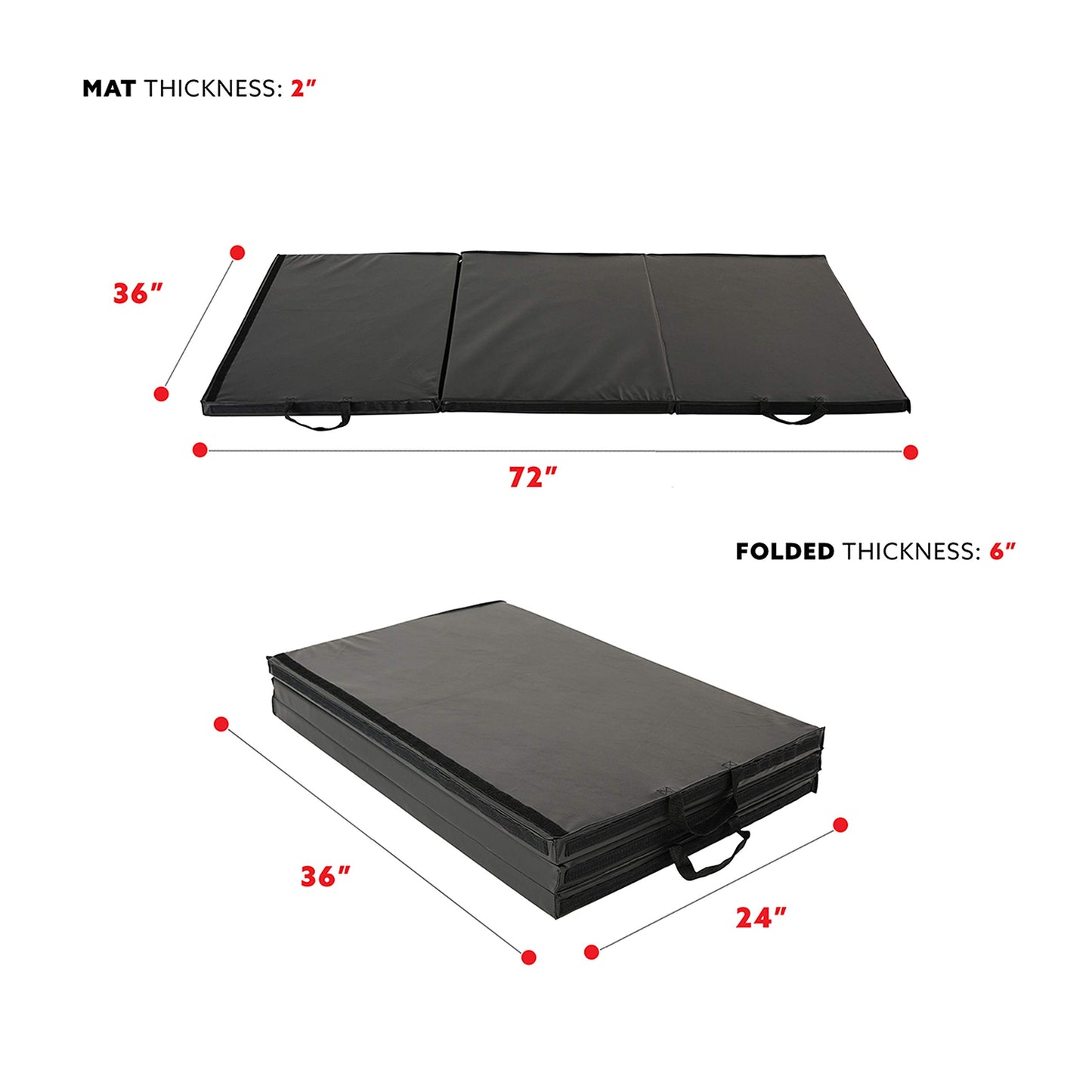 Sunny Health & Fitness Connectable 2" Thick Tri-Fold Mat for Home & Gym Use