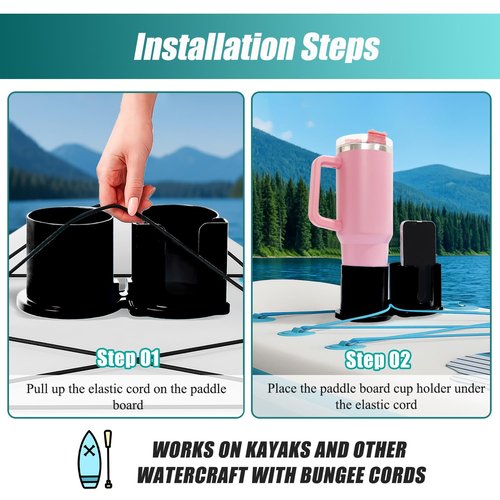 Paddleboard Cup Holder, 3.15″ Diameter Paddle Board and Kayak Drink Holder, 2-in-1 Paddle Board Cup and Phone Holder Accessories for SUP Kayak Boat(Black)