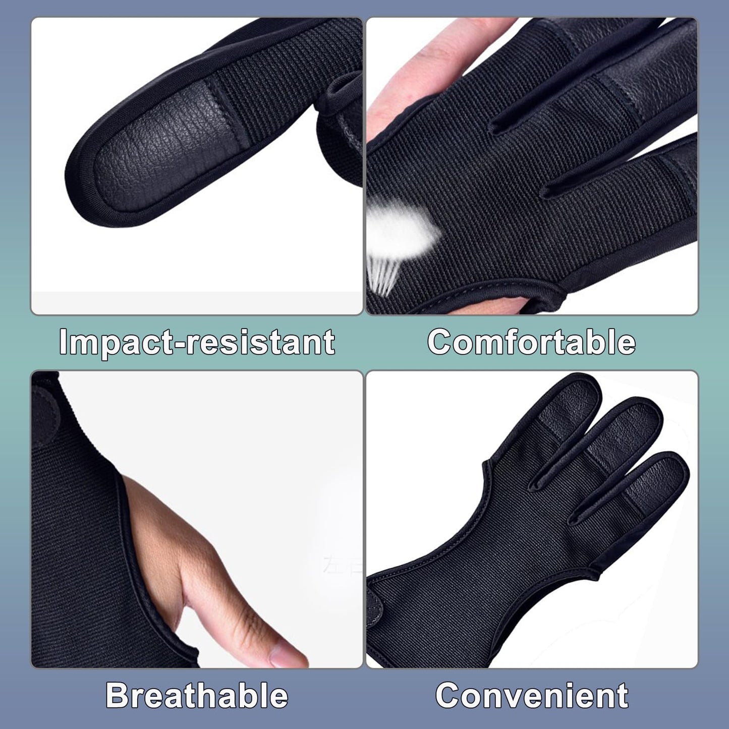 KURUGEILI Archery Glove Three Finger Protector with Leather Pad Shooting Hunting 3-Finger Guard for Youth Adult Man Woman and Beginner Protective Gear Accessories-M