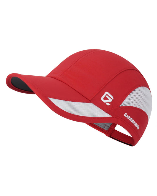 GADIEMKENSD Outdoor Running Hat Dri Fit Baseball Cap UPF50+ Cooling Summer Sun Hat with Breathable Mesh Ball Cap for Golf Tennis Jogging Sport Hiking Red M/L 7-7 1/2