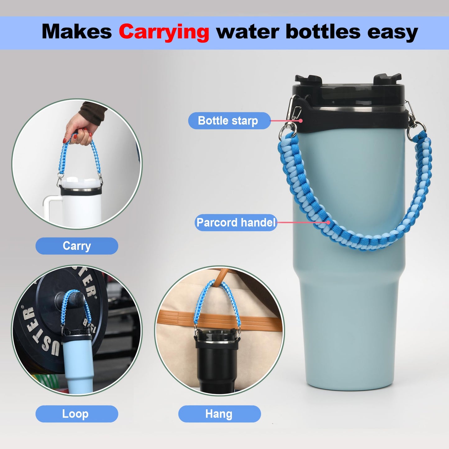 Wongeto Water Bottle Handle Strap - Compatible With Stanley Water Bottle - Paracord Handle for Stanley Cup Accessories(Ocean)