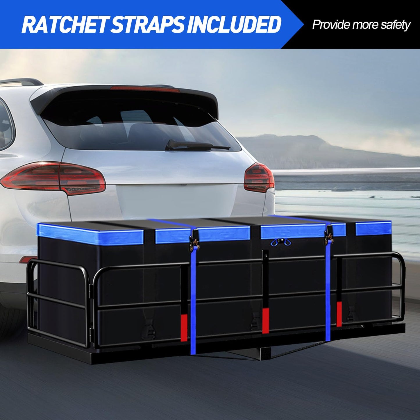 FORWODE 500 LBS Hitch Cargo Carrier Basket, 60"x24"x14" Folding Hitch Cargo Carrier Rack with High Side Rail for 2 Inch Receiver, Car Rack Rear Luggage Basket with Cargo Net