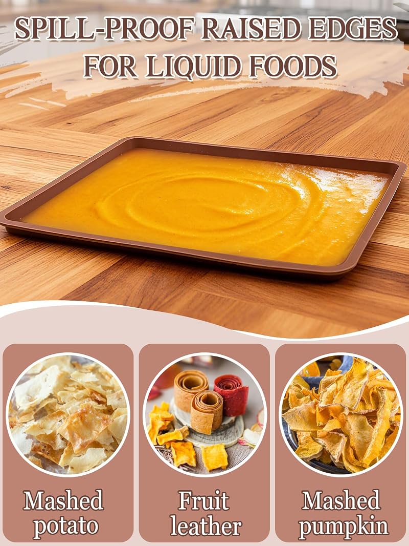 6Pcs Silicone Food Dehydrator Sheets with Edge - Non-Stick Liner for 12" x 13" Trays, BPA Free, Heat Resistant