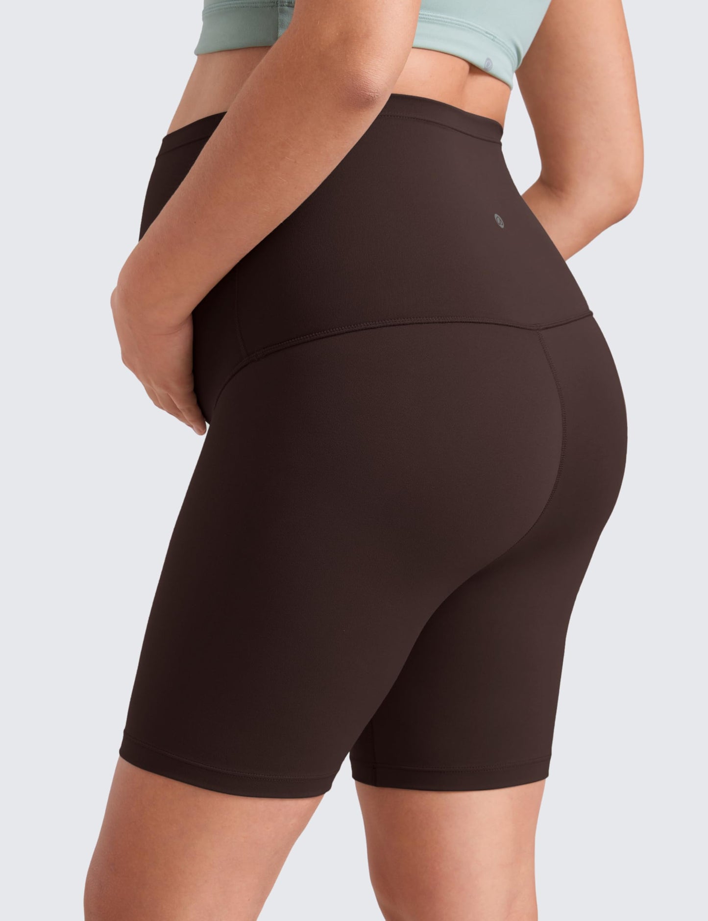 CRZ YOGA Butterluxe Maternity Biker Shorts 6" - Over The Belly Pregnancy Yoga Workout Womens Activewear Buttery Soft Hot Fudge Brown Medium