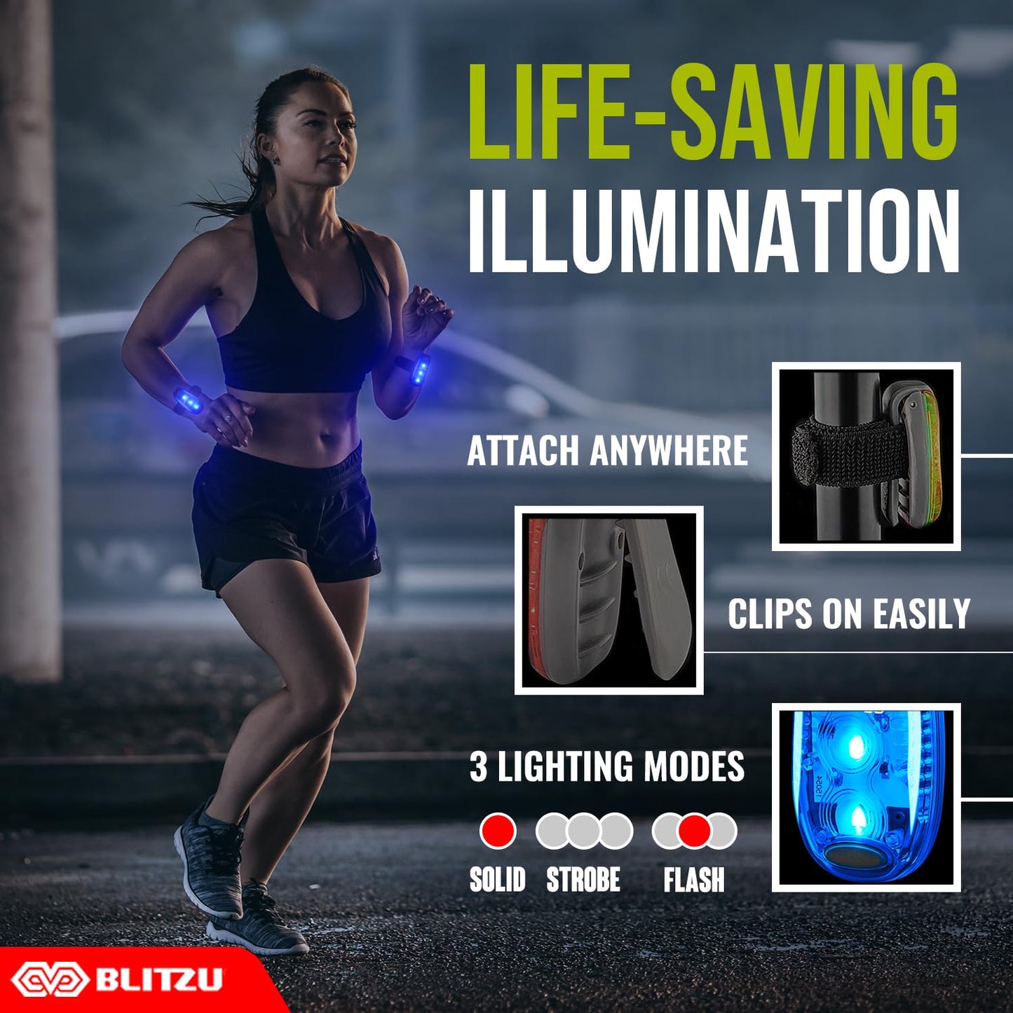 4 Pack LED Safety Light, Clip on Reflective Gear Lights for Walking at Night, Running, Jogging, High Visibility Strobe Light Accessories for Runners, Kids, Hiking, Kayak, Cycling, Camping, Boat Blue