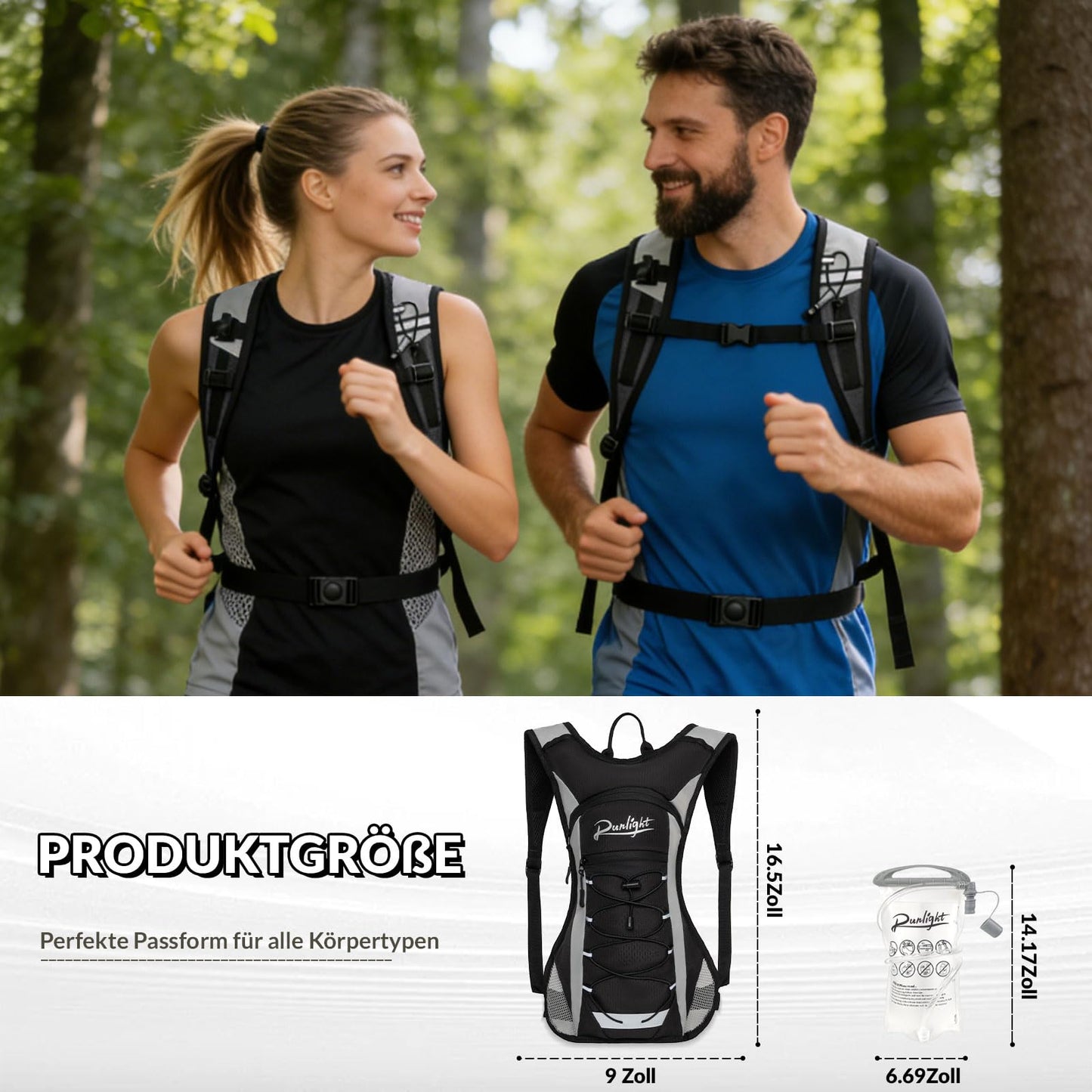 Runlight Running Vest,Lightweight Adjustable Chest Pack with Pistol Holster, Pack with 1.5L Water Bladder, Reflective Running Hydration Vest (W230-Black, One Size)