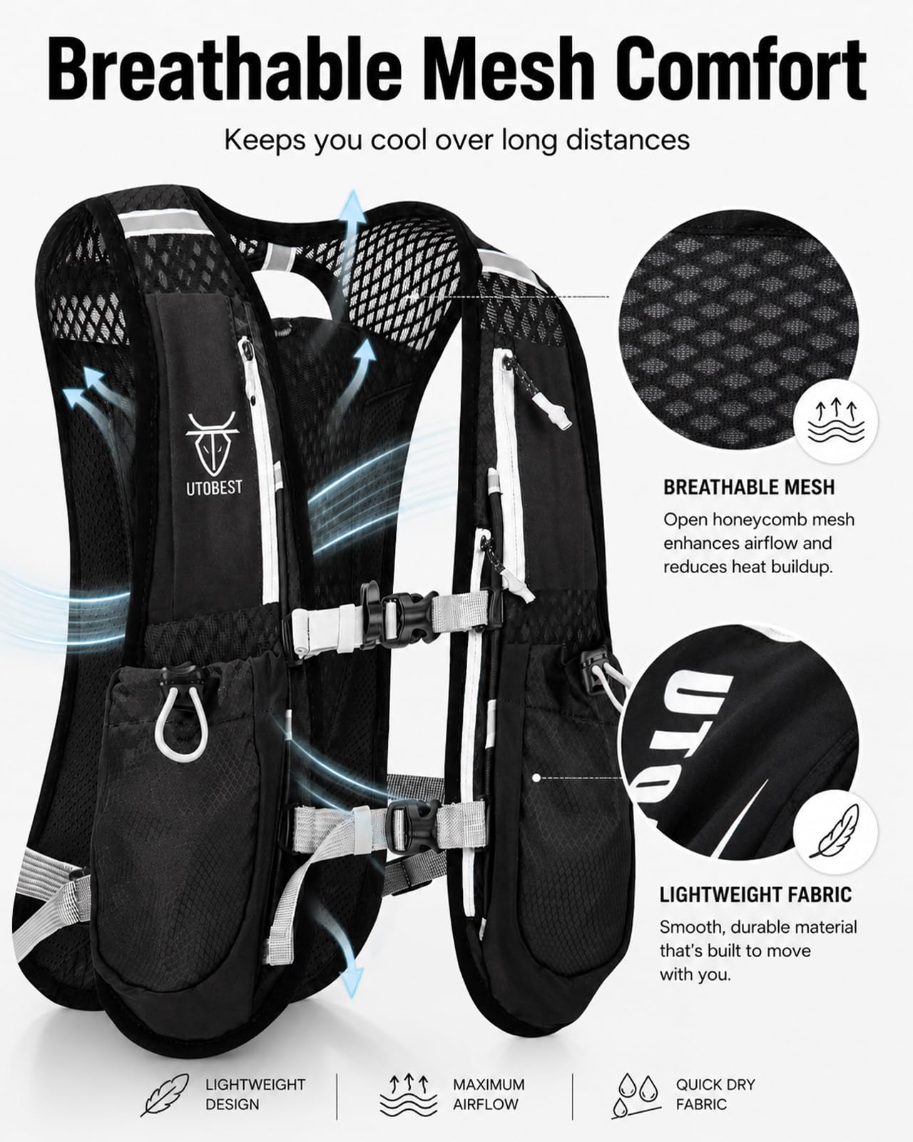 UTOBEST Running Vest Lightweight Running Hydration Vest with Water Bladder for Trail Running Marathon Race Hiking