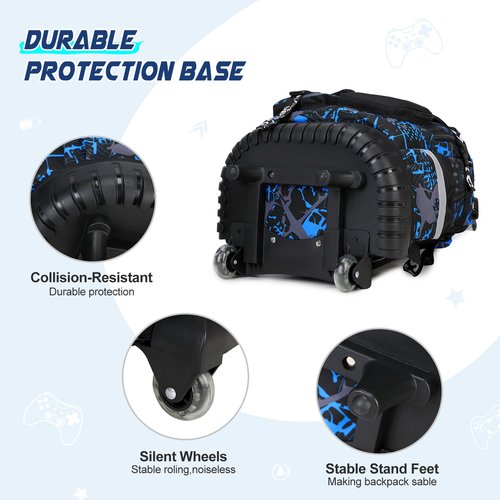 Scothen Rolling Backpack for Boys, Cool Luminous Gamer Roller School Backpacks for Boys with Lunch Bag and Pencil Pouch, Kids Backpack Bookbag with Wheels for Kindergarten Elementary Middle School