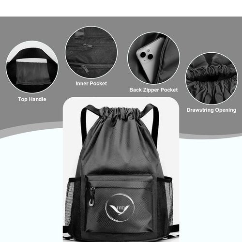 MockingBird Extra Large Drawstring Backpack Black |Gym Bag with Wet & Dry Compartment| Basketball Bag Sackpack for Men Women |Sports Bag Backpack for Swim Soccer Accessories Essentials