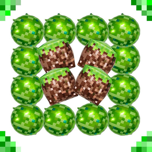 21" Pixel Foil balloons, 16Pcs Large MIning Foil Metallic Balloons Video Game Themed Party Decorations for Kids' Birthday Anniversary Party