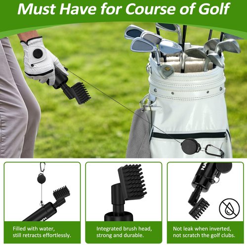 nabobt Golf Towel and Brush Set, Premium Golf Towel(16x16 inch) & Splash Golf Club Cleaner Brush Set, Retractable Clip Golf Cleaner Brush & Super Absorbent Microfiber Towel, Golf Accessories for Men