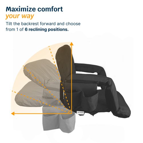 Reclining Stadium Seats for Bleachers with Back Support – Wide Bleacher Chair Cushion, Armrests, Large Pockets, and Multiple Safety Features – Best Stadium Seat Chairs for Camping, Kayak Backs & More