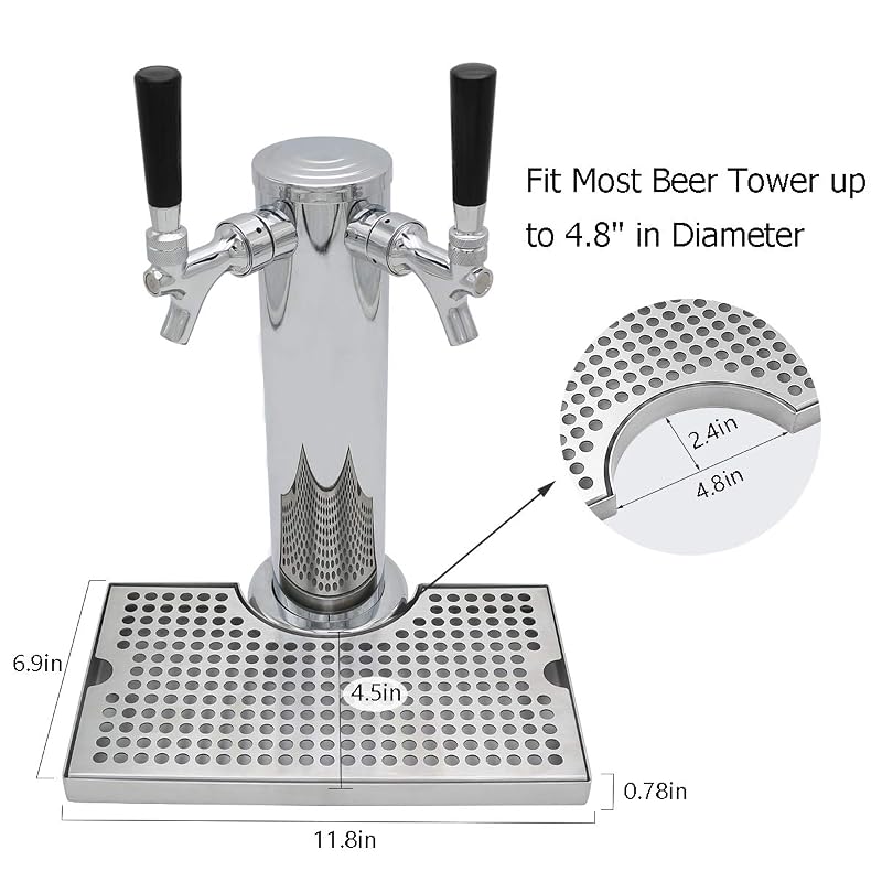 Kegerator Beer Drip Tray - Stainless Steel with Non-Slip Pad, 11.8 x 6.9 x 0.78 in, Fits Single/Double/Triple Tap Towers - Drip Tray (Variation: Drip Tray)