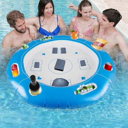 FormiPow Floating Table for Pool, 39''x39'' Floating Pool Table for Adults, Holds Drinks, Snacks & Card Games (Poker, Chess), Stable Floating Card Table with Cup Holders & Storage for Pool Lake Beach