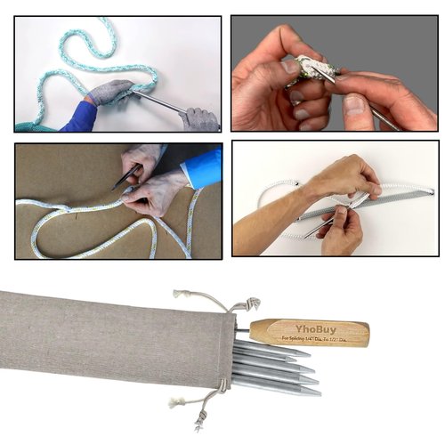Rope Splicing Tool Kit, 5 Aluminum Fids Set with Pusher, 1/4 to 1/2 inch Sizes