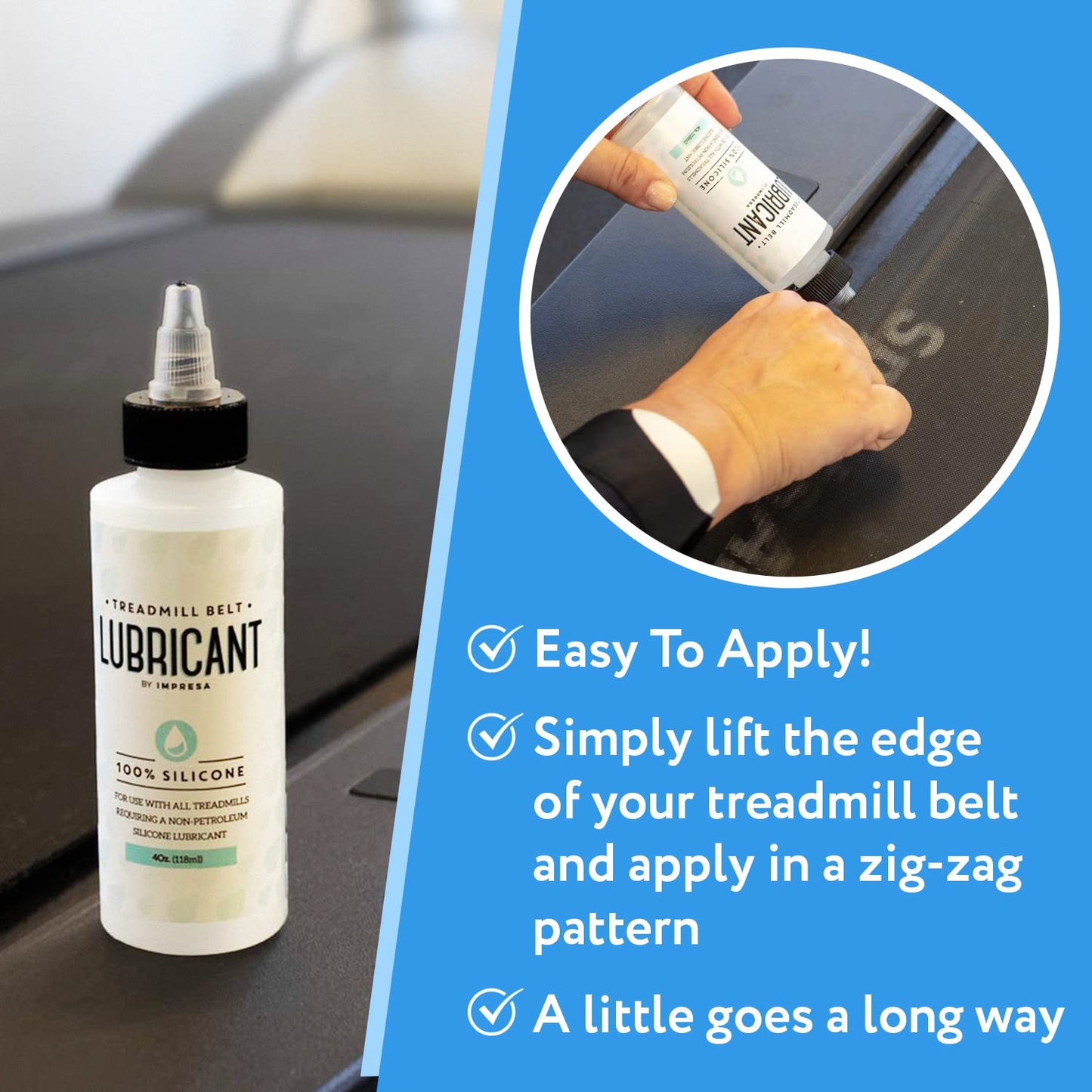 IMPRESA Silicone Treadmill Belt Lubricant - 2 Pack, 4 Fl Oz - Twist-Top Application for Liquid Silicone Lubricant - Noise Reduction for Treadmill Maintenance