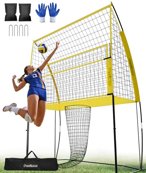 Volleyball Training Net System,7 Adjustable Heights Practice Equipment Net Station,Improve Volleyball Serve&Spike Skills with Ball Return, Portable &Easy Setup for Backyard Individual &Team Practice