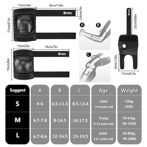 Tanden Skate Protective Gear Adult Knee and Elbow Pads for Roller Skating Pads Adult, Skateboard Knee Pads Elbow Pads Wrist Guards