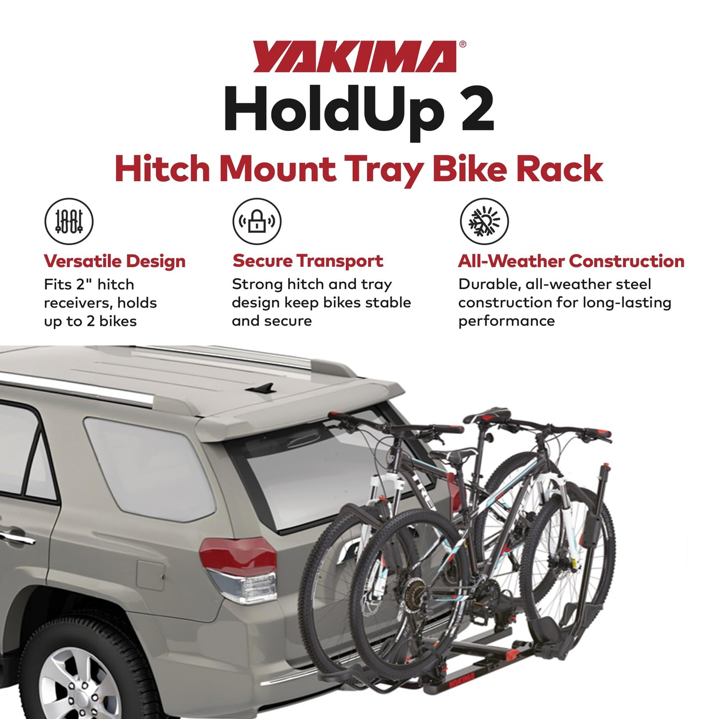 Yakima Tray Hitch Bike Rack, Rear Vehicle Bicycle Carrier w/Tilting Tray & Adjustable Spacing for 2 Bikes, Fits 20 to 27.5 Inch Wheel Size, HoldUp 2”