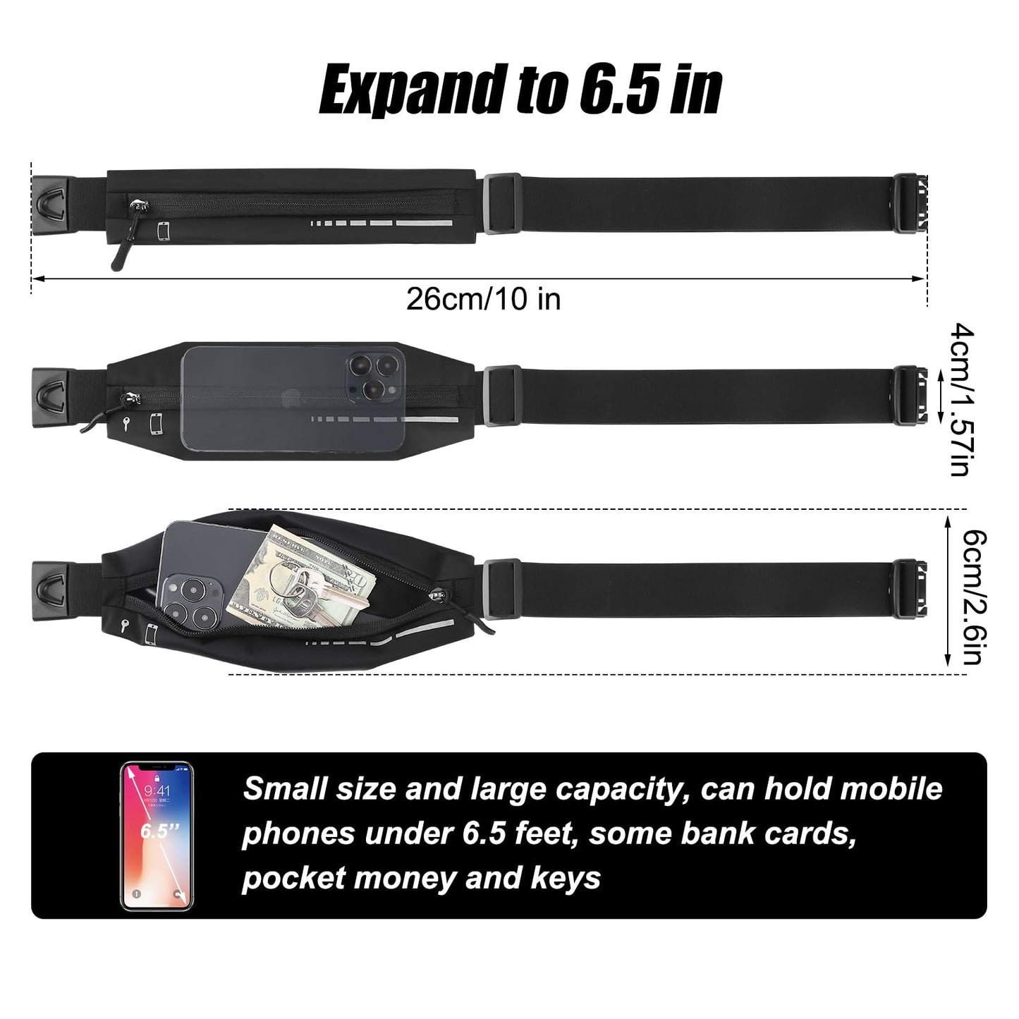 2 PCS Slim Running Belt Fanny Pack Running Phone Holder Runners Pouch Waist Pack for Workout Money Belt Running Gift Gear Accessories for Women Men Walking Hiking Cycling