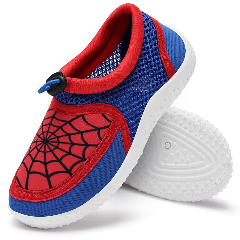 WateLves Kids Water Shoes - Quick-Dry Beach Aqua Socks for Boys & Girls, Red+Blue Toddler Size
