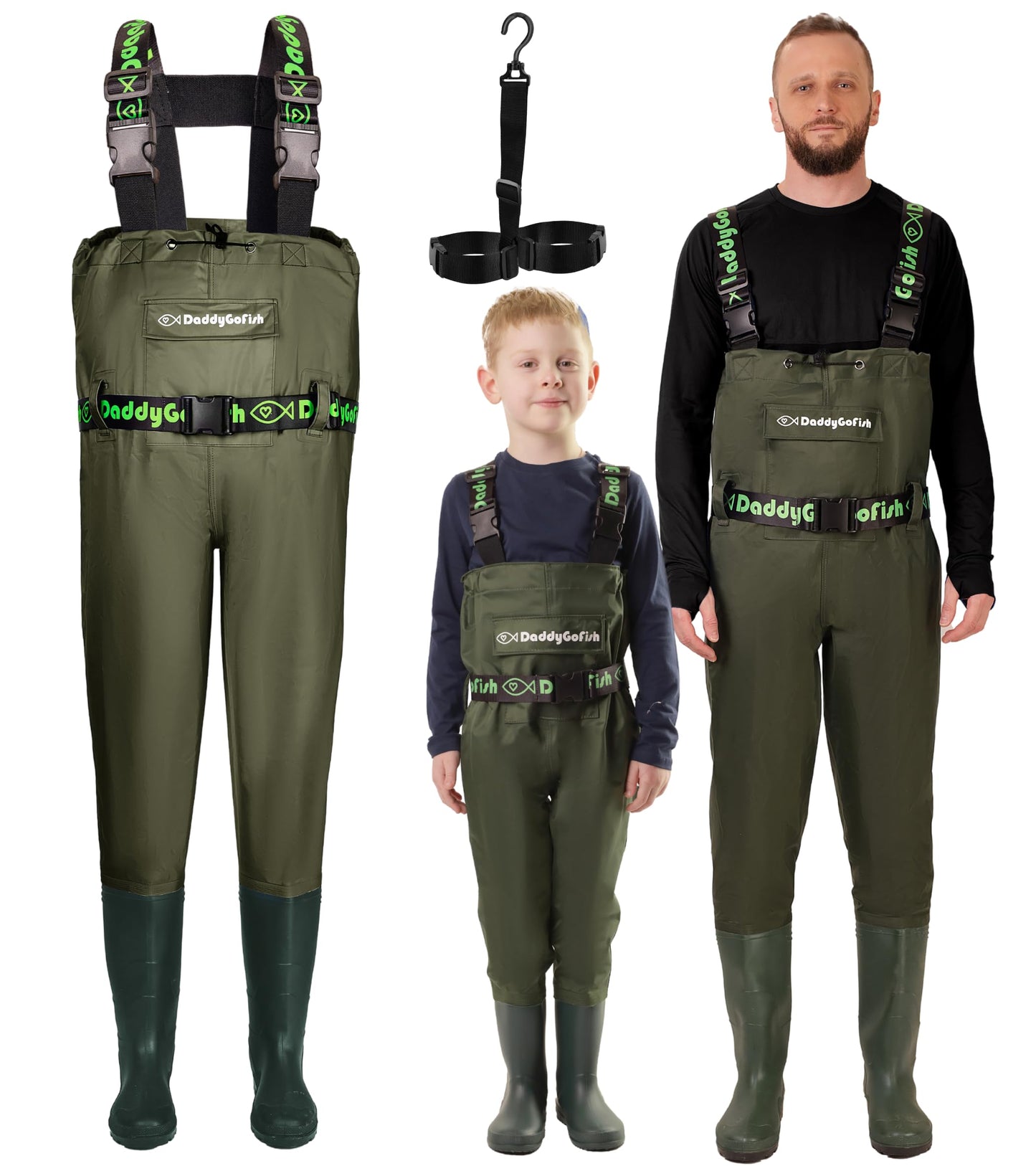 DaddyGoFish Chest Waders for Kids and Adults, Fishing and Hunting Waders with a Pocket and a Wader Hanger
