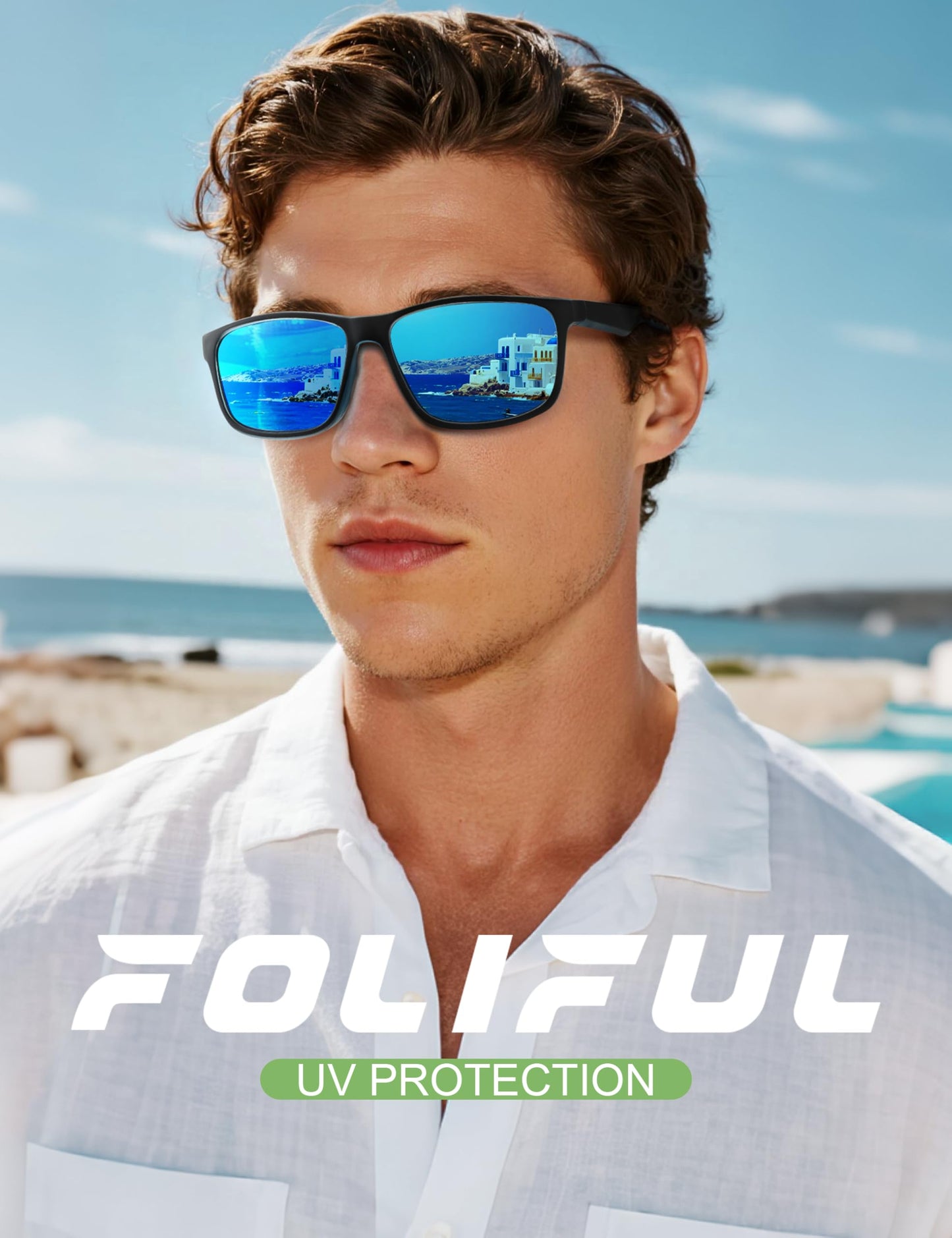 Foliful Square Polarized Sunglasses for Men and Women, Mens Sunglasses UV Protection with Lightweight Frame Sun Glasses