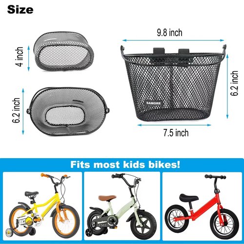SAMORE Front Bike Basket for Kids Metal Black Bicycle Baskets for Girls & Boys Children Bicycle Basket with Handle Fits Triycle, Scooter, Balance Bike